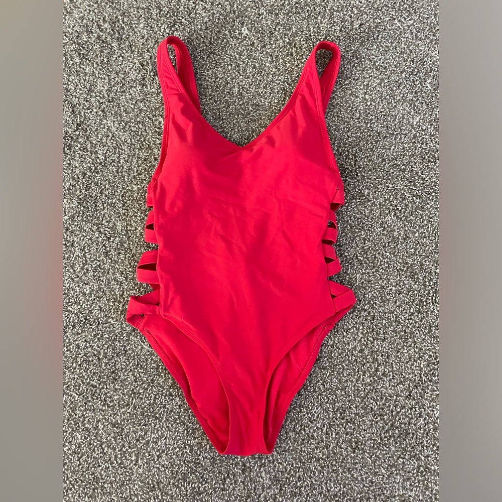Red One Piece Strappy Swimsuit